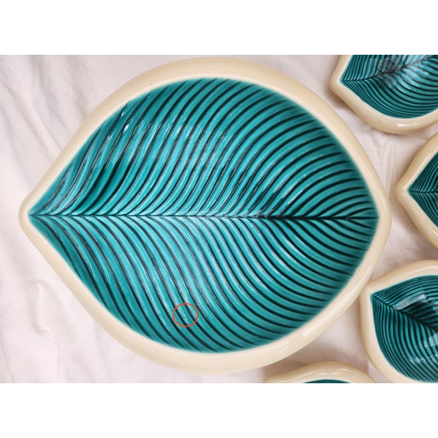 Mid-Century Modern Vintage French Verceram Leaf Plate with Small Dishes, 1950s, Set of 8 For Sale - Image 3 of 17