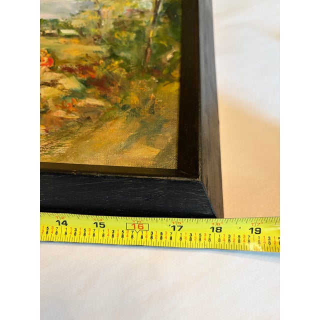 1960s Original Signed Rural Landscape Painting With Barn and Horse and Children & Dog in Black Wood Frame For Sale - Image 15 of 16