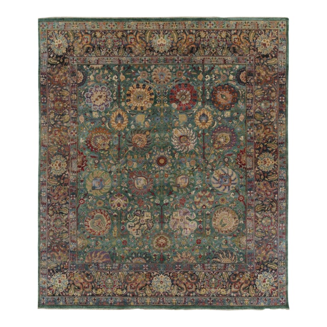 Rug & Kilim’s Classic Garden Style Rug in Green, Blue and Polychromatic Florals For Sale