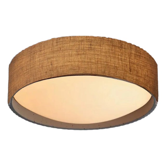 Moonlight Flush Mount Ceiling Light - Domed Diffuser, Burlap, Dimmer Switch, 16" Diameter For Sale