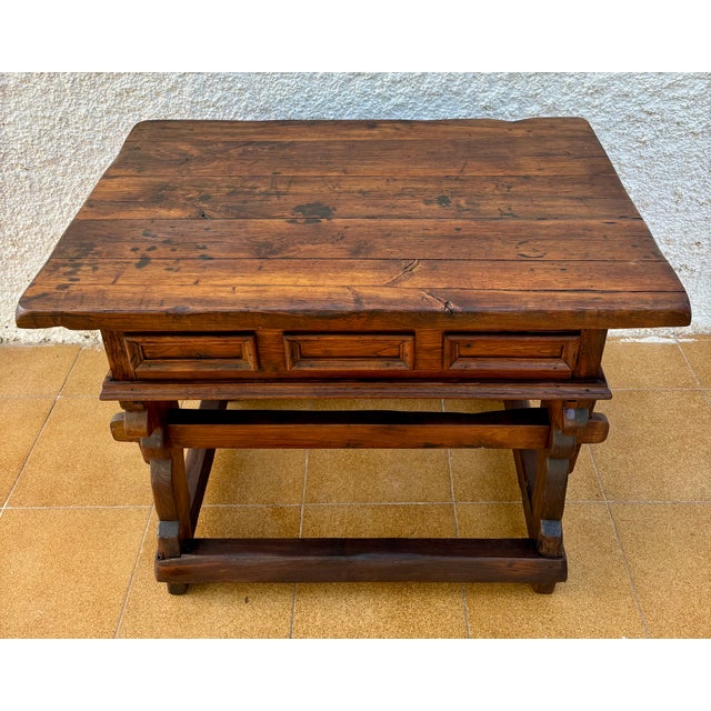 Wood Spanish Rustic Work-Table With Drawer, Early-20th Century For Sale - Image 7 of 7