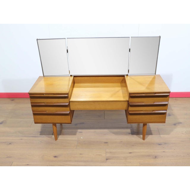 Mid Century Modern Vintage Teak British Vanity Dresser Desk For Sale - Image 14 of 15