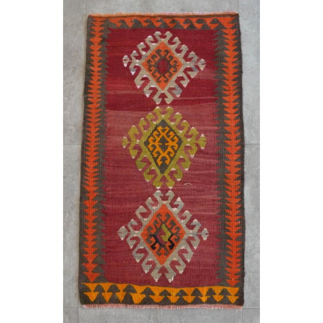 Tribal Primitive Petite Rug. Cheerful Colors Turkish Kilim - 1'8" X 2'12" For Sale - Image 3 of 5