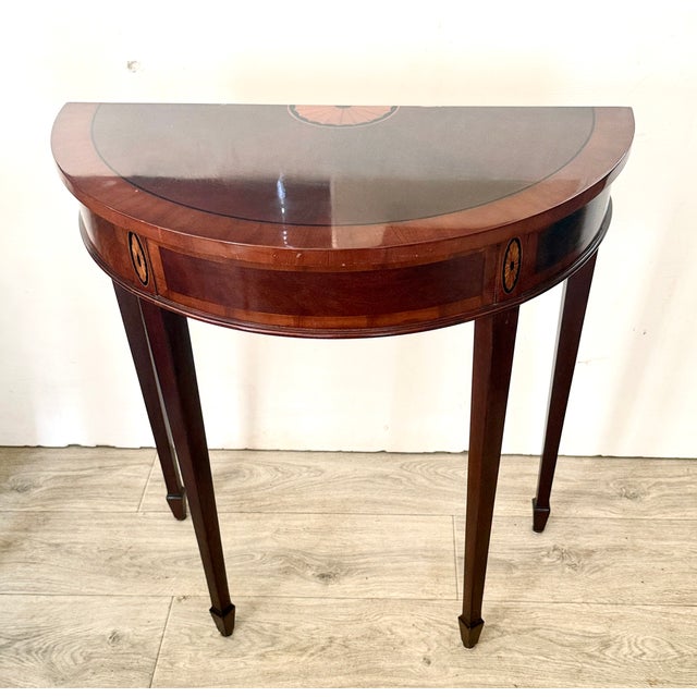 Art Deco Vintage Demilune Console Table – Hekman, Copley Place Collection Pair For Sale - Image 3 of 6