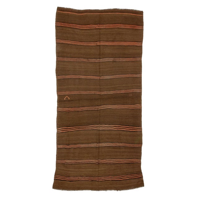 Textile 1960s Vintage Brown Natural Turkish Kilim Rug- 5′3″ × 11′2″ For Sale - Image 7 of 7