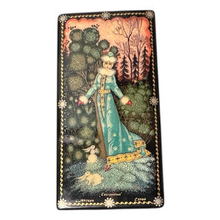 Vintage Hand Painted Lacquer Miniature Keepsake Box Snow Maiden For Sale