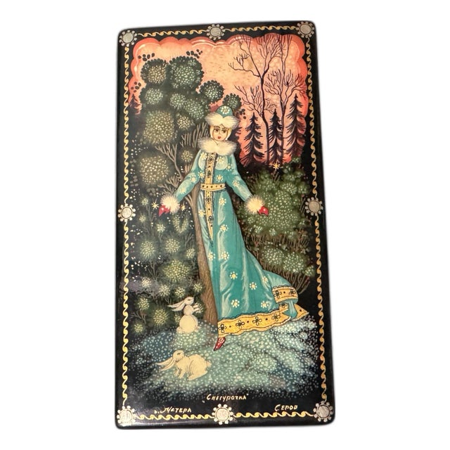 Vintage Hand Painted Lacquer Miniature Keepsake Box Snow Maiden For Sale