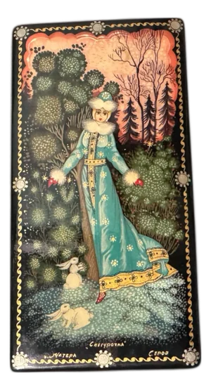 Vintage Hand Painted Lacquer Miniature Keepsake Box Snow Maiden