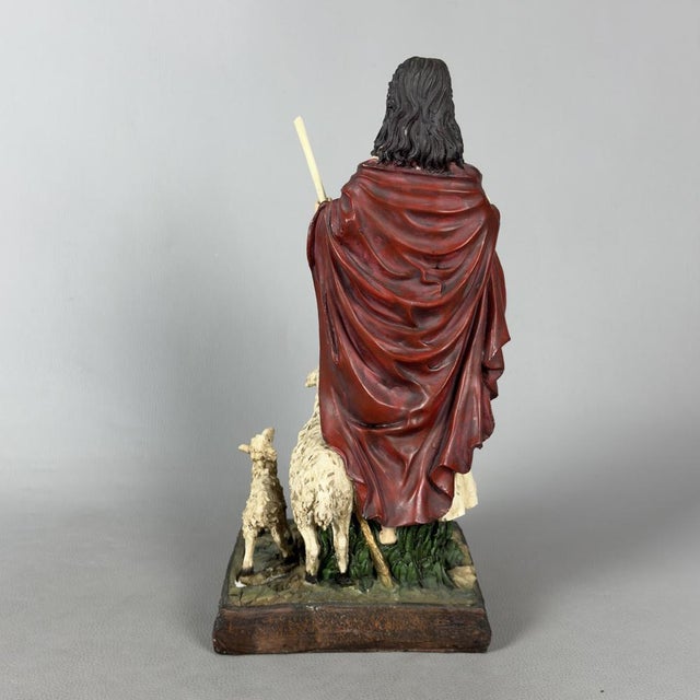 Polychrome Resin Sculpture of Jesus the Good Shepherd, 20th Century For Sale - Image 3 of 11