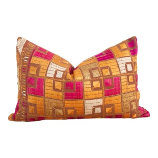 Autumn Pumpkin Silk Phulkari Pillow For Sale