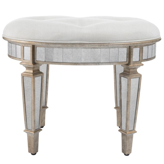 Silver Garbo Mirrored Vanity 24"W Stool, Silver For Sale - Image 8 of 8