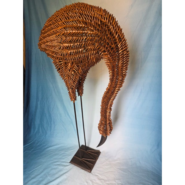 Vintage 1960s Mid-Century Modern Life-Size Woven Rattan Crane Sculpture Overview Make a bold, organic statement with this...