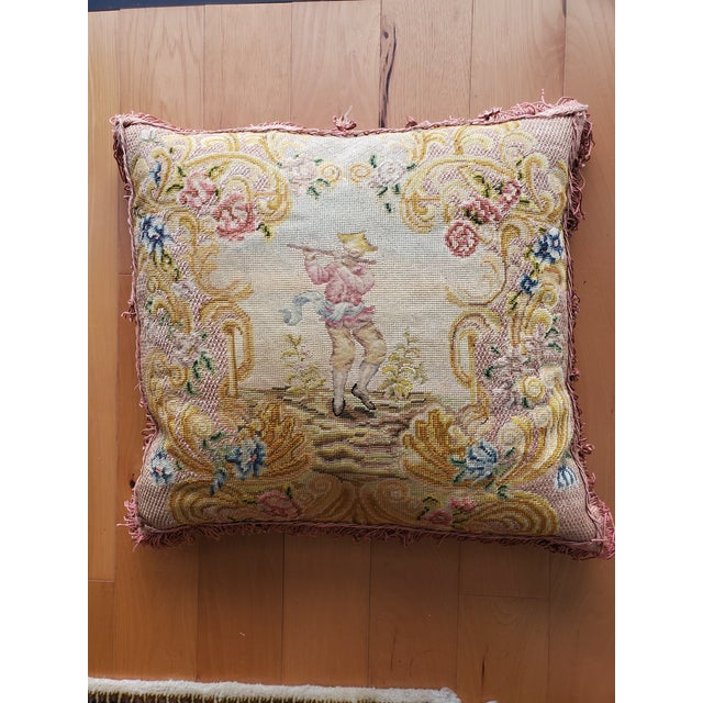18th Century 18th Century Antique French Silk Chinoiserie Floral Petit Point Pillow For Sale - Image 5 of 5