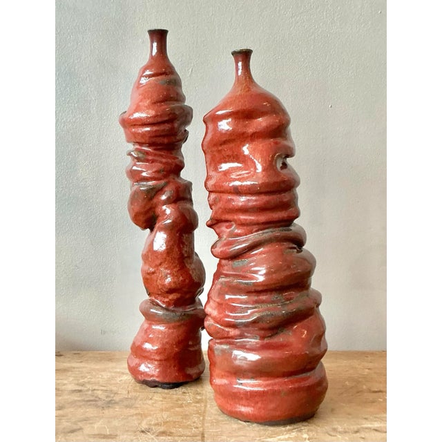 Vintage Boho Original Studio Pottery Vases - Set of 2 For Sale In West Palm - Image 6 of 7