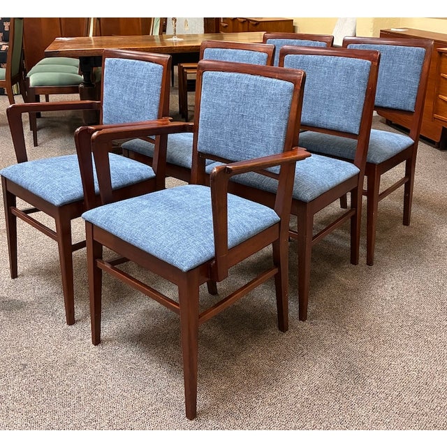 Set of Six European Mid Century Modern Mahogany Framed Dining Chairs c.1960 For Sale - Image 4 of 14