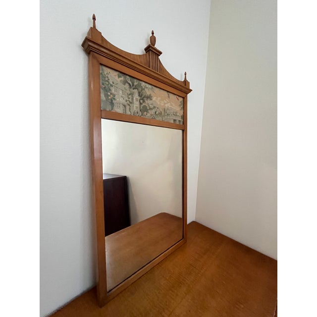 1920s Pecan Fruitwood French Provincial Wall Mirror With Watercolor Painting For Sale In Tampa - Image 6 of 9