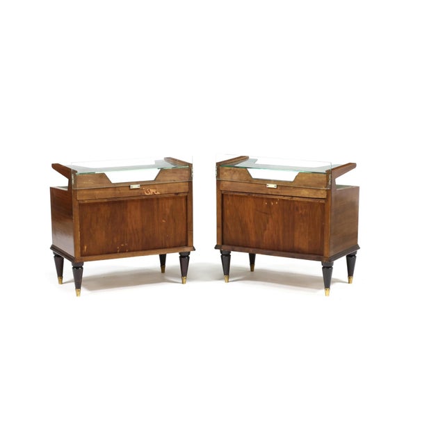 Brown 1950s Manner of Paolo Buffa, Pair of Mahogany and Glass Side Cabinets For Sale - Image 8 of 8