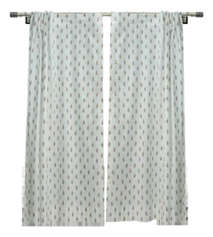 Semi-Sheer Colored Linen Curtain Light Filtering Window Panel With Block Print Design Size-54"x29"- Darpan