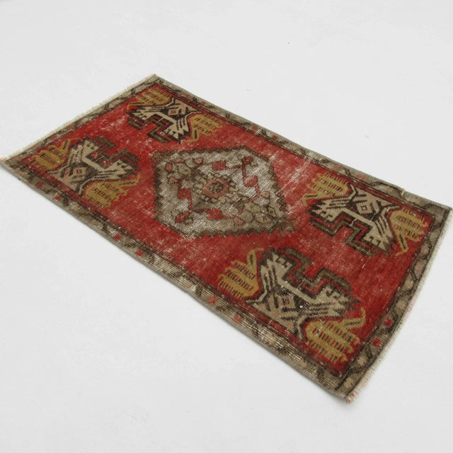 Vintage handknotted decorative mini rug from Konya region of Turkey. Approximately 50-60 years old. In very good condition.