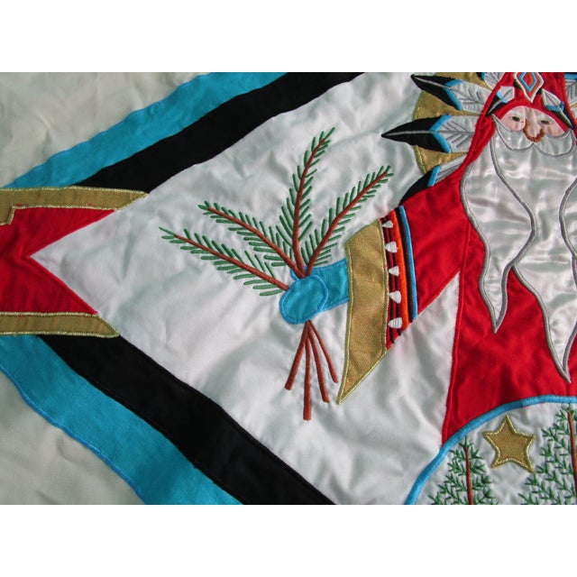 Vintage House of Hatten Southwest Style Santa Applique Tree Skirt 58" Cotton Poly Blend For Sale In Phoenix - Image 6 of 11