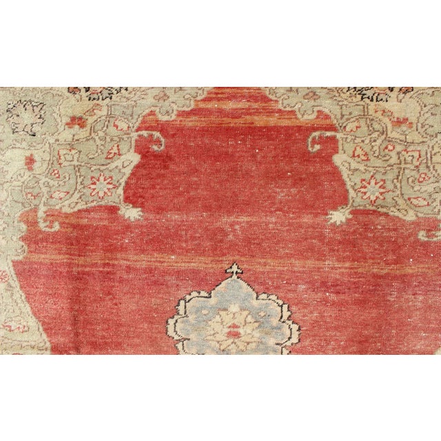 Textile Classic Antique Sivas Rug Turkish in Medallion Design With Coral Red Field & Light Green For Sale - Image 7 of 11