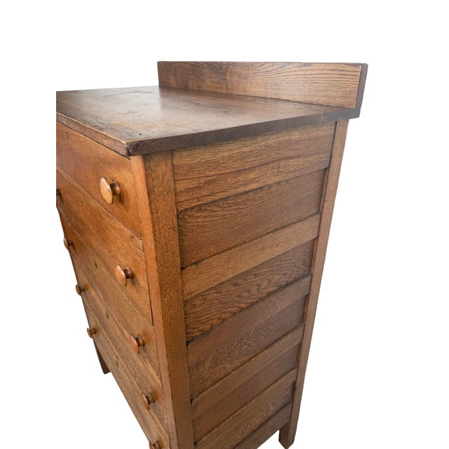 Brown Early 20th Century Oak Five-Drawer Tall Chest of Drawers For Sale - Image 8 of 17