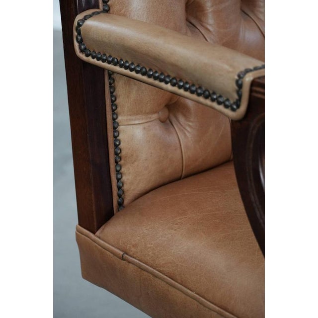 English-Style Chesterfield Swivel Office Chair in Cowhide and Wood For Sale - Image 12 of 18