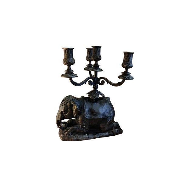 Onyx Vintage Ornate Bronze Four-Arm Elephant Candelabra For Sale - Image 8 of 8