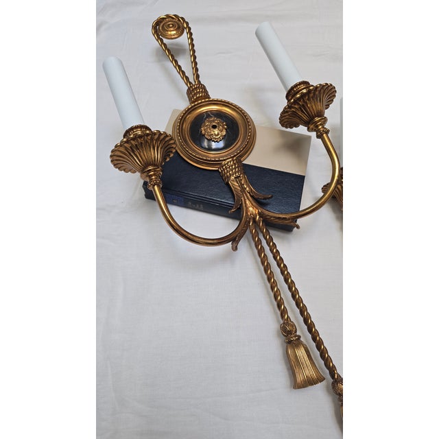 Mid 20th Century Louis XVI Style Rope and Tassle Wall Sconces - a Pair For Sale In Chicago - Image 6 of 6