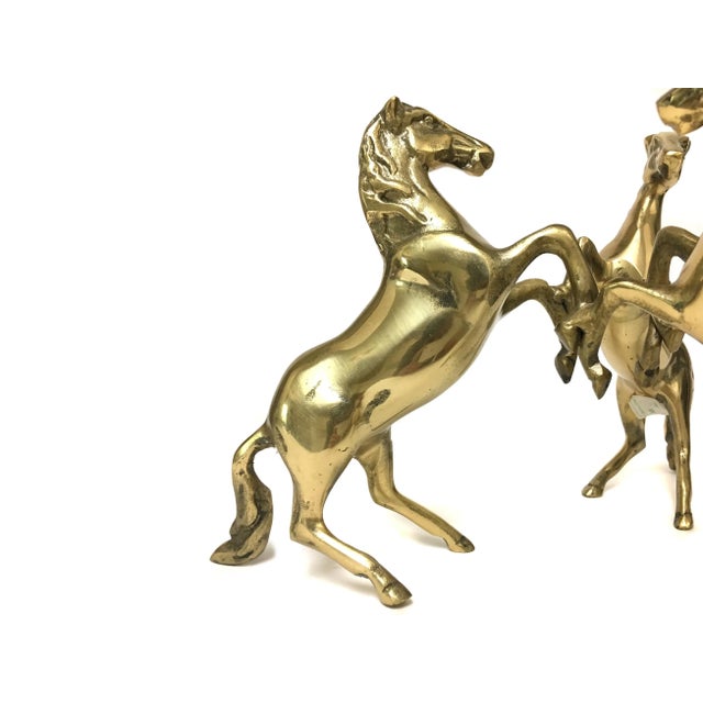 Three Brass Horses Holding Crystal Diamond Candle Holder For Sale - Image 9 of 11
