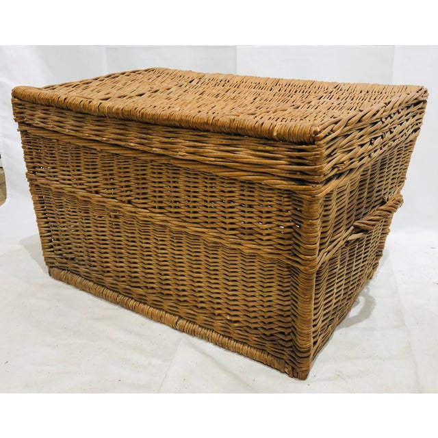 Early 20th Century Antique Woven Wicker Trunk | Chairish