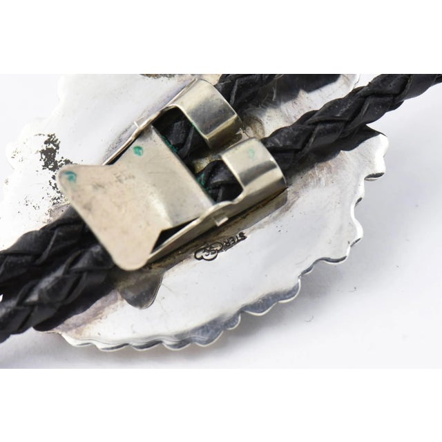 Late 20th Century Vintage Native American Sterling Silver and Gemstone Leather Bollo Necklace For Sale - Image 5 of 5