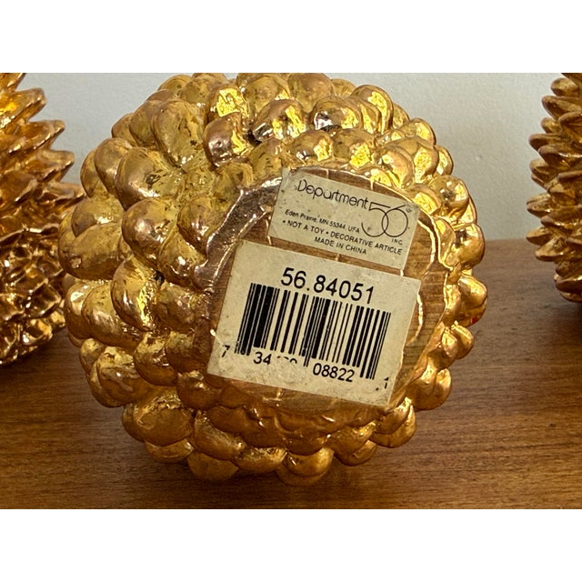 American Gold Pinecone Candlestick Holders, Set of 3 For Sale - Image 3 of 4