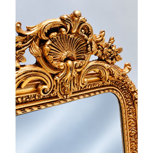 Large Golden Baroque Mirror with Crest from Green Square For Sale - Image 9 of 12