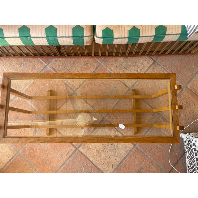 1950s Mid Century Golden Oak Cocktail Table With Glass Insert For Sale - Image 10 of 10