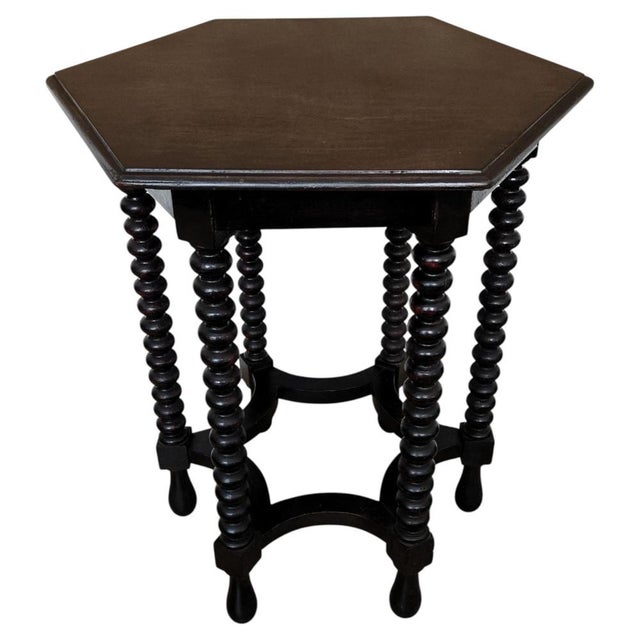 Antique Italian Hexagonal Side Table in Black Walnut, 1890s For Sale - Image 9 of 9