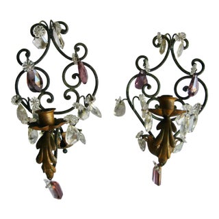 1920 French Iron Crystal Sconces - a Pair For Sale