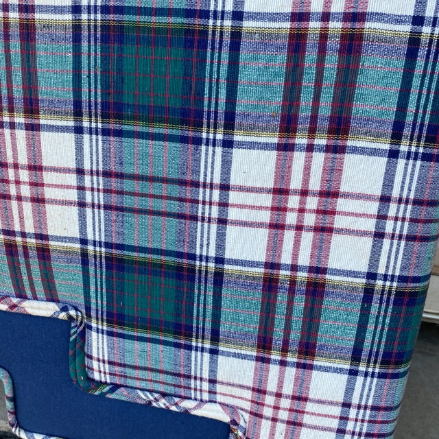 Classic blue curtain cornice. Perfect for any window space and can be recovered easily.