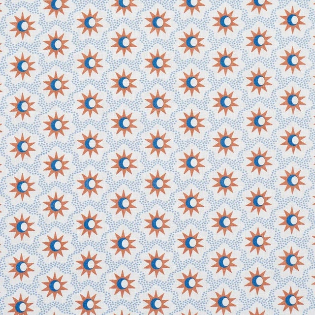 Schumacher Lucie Fabric In Clay & Blue For Sale