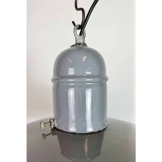 Gray Industrial Grey Enamel Factory Pendant Lamp, 1960s For Sale - Image 8 of 18
