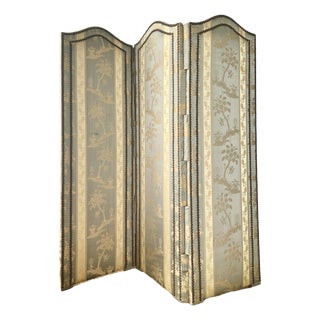Vintage Screen in Damask Silk, 1920s For Sale