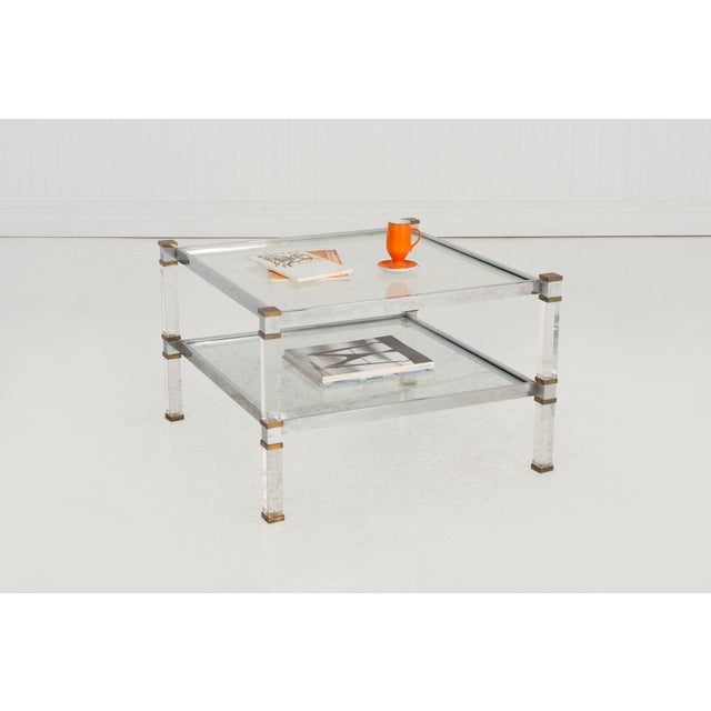 Metal Romeo Rega Brass, Lucite & Glass Side Table, Italy 1970s For Sale - Image 7 of 8