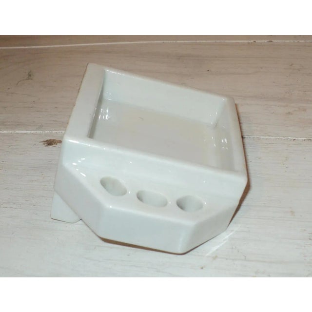 Mid-Century Modern Early 20th Century White Ceramic Soap Dish Shower Shelf Tooth Brush Tray For Sale - Image 3 of 7