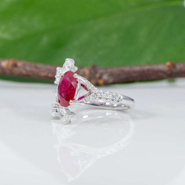Metal Gia Certified Mozambique Ruby Ring With Lab Grown Diamonds: Solid 14k Gold, Size 6.75 For Sale - Image 7 of 10