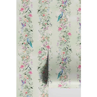 Mahjong Floral Stripe Grasscloth Wallpaper by House Party | Green Dragon | 6 Yards For Sale