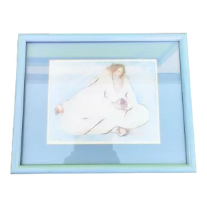 Vintage Rc Gorman Framed Blue Woman With Child Signed Print Wall Art