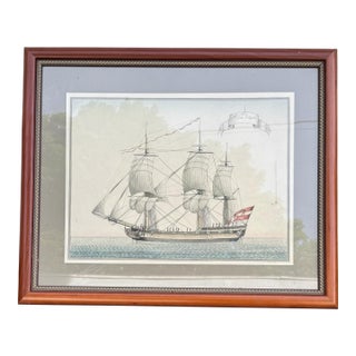 Antique Framed Sailing Battleship Print Nave Il Cesare l'Augusto For Sale