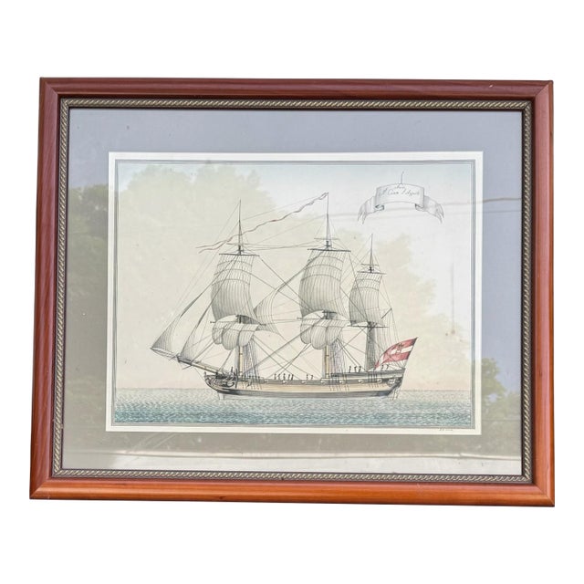 Antique Framed Sailing Battleship Print Nave Il Cesare l'Augusto For Sale