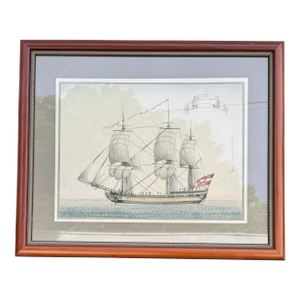 Antique Framed Sailing Battleship Print Nave Il Cesare l'Augusto