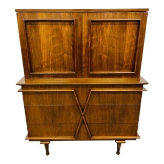 Mid-Century Modern American of Martinsville Walnut High Chest For Sale